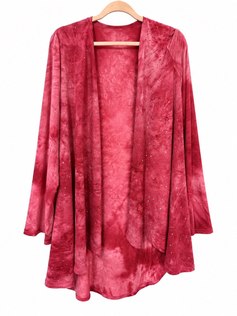 Vocal Rose Pink Open-Front Draped Cardigan with Rhinestones